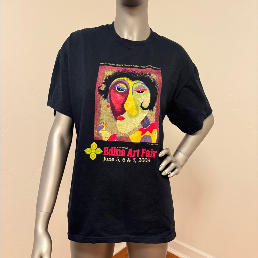 Gildan Black 2009 Edina Art Fair Tee with Colorful Abstract Face Design size‎ M